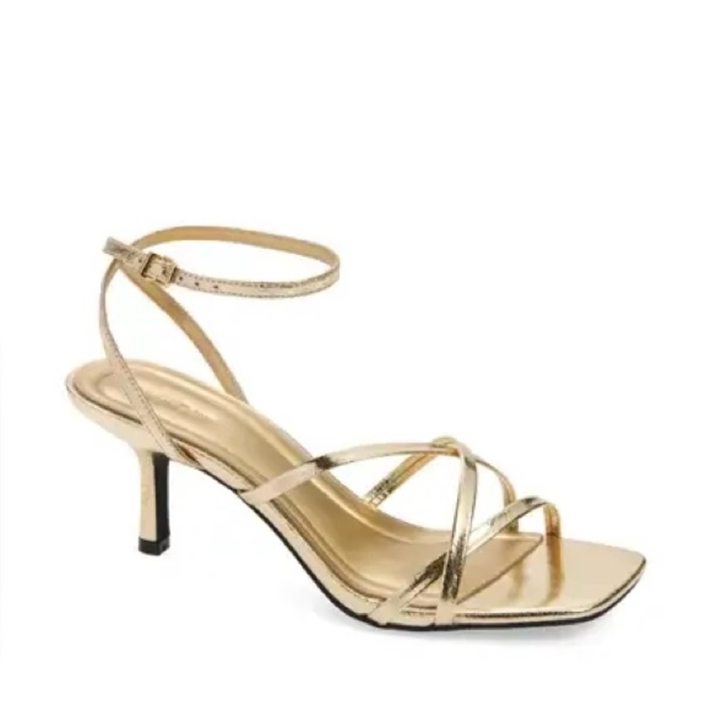 Open Edit Remington Ankle Strap Sandal in Gold Metallic